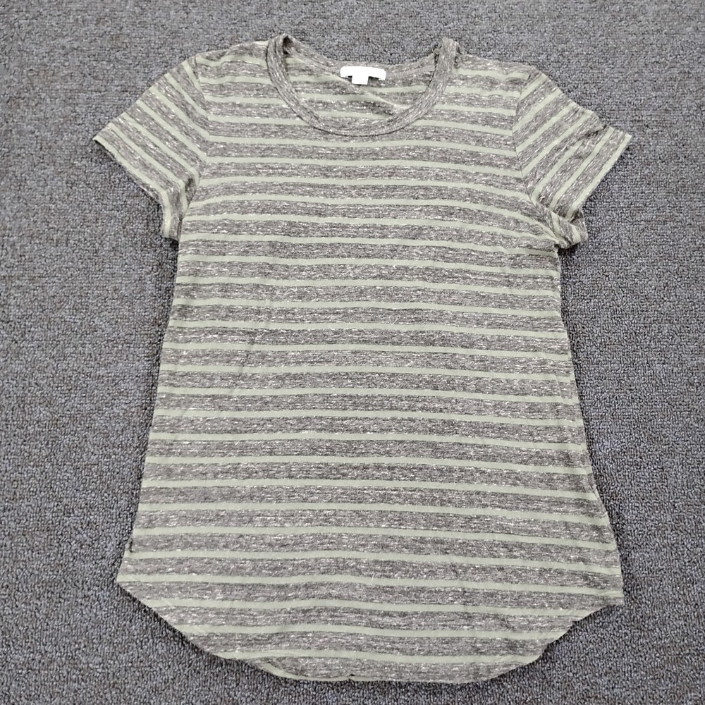 James Perse T-Shirt Womens Size 1 Green Gray Stripe Crewneck USA Made Cotton